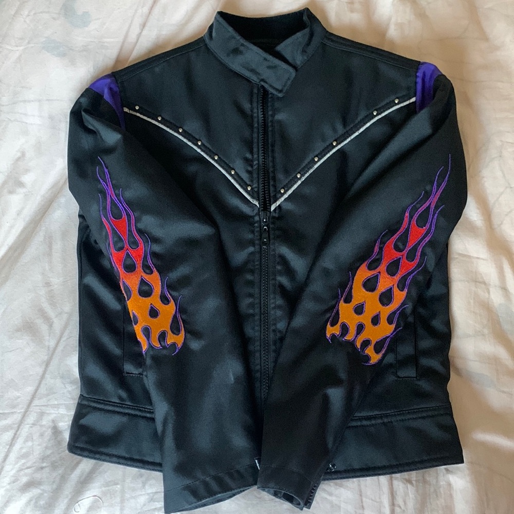 Purple flames Small USA Biker Design jacket
